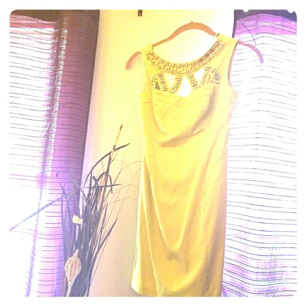 lime green/ gold short dress
